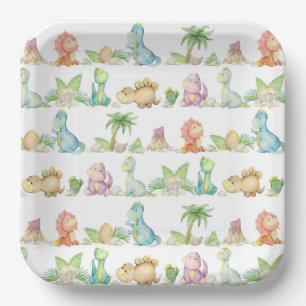 Dinosaurier-Papierteller, Wasserfarben-Dino-Party Pappteller