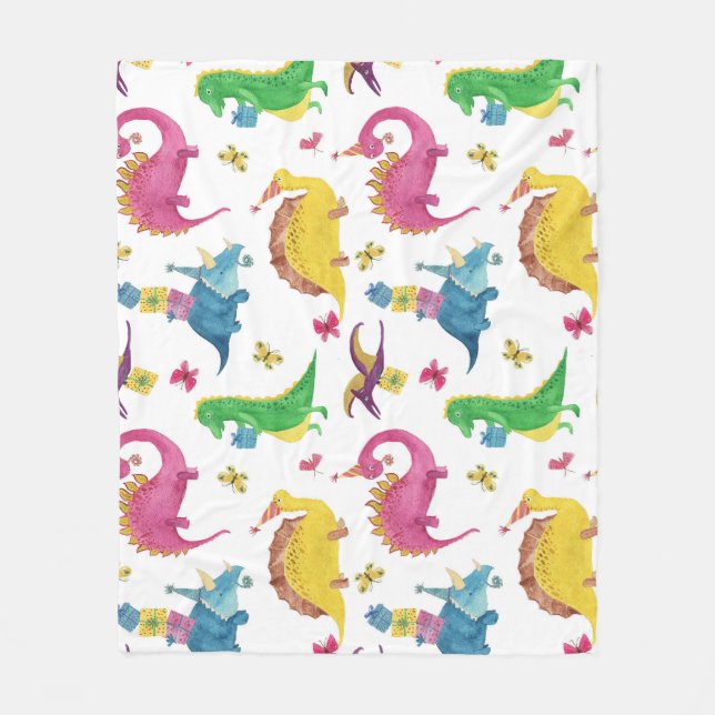 Dinosaurier-Party: Aquarellmuster. Fleecedecke (Vorderseite)