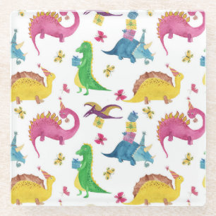 Dinosaurier-Party: Aquarellmuster. Glasuntersetzer