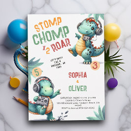 Dinosaurier Party Dance Funny Joint Sibling Geburt Einladung