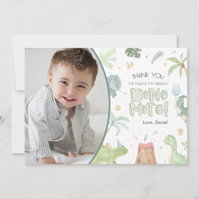 Dinosaurier Party Danke, Card mit Foto Dankeskarte (Vorderseite)