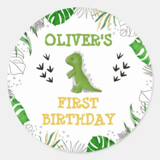 Dinosaurier Party Geburtstag Boy Green Yellow Enve Runder Aufkleber