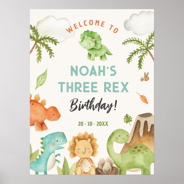 Dinosaurier Party Signs - Junge Geburtstag Begrüßu Poster (Vorne)