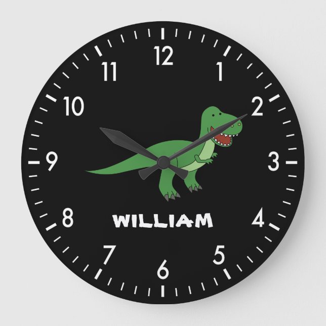 Dinosaurier Personalisierter Individuelle Name zur Große Wanduhr (Vorderseite)