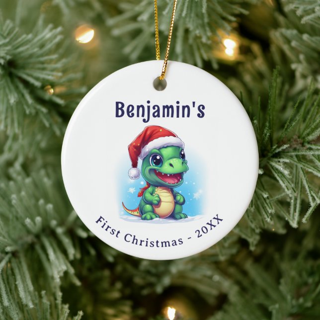 Dinosaurier Personalisierter Name Erster Weihnacht Keramik Ornament (Baum)