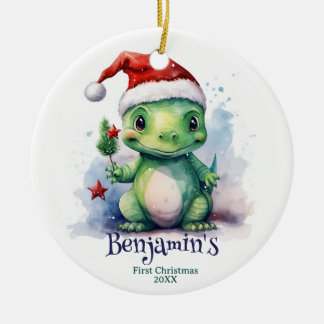 Dinosaurier Personalisierter Name Erster Weihnacht Keramik Ornament