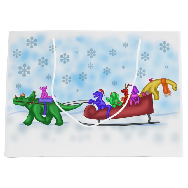 Dinosaurier-Pferdeschlitten-Fahrt Große Geschenktüte (Vorderseite)