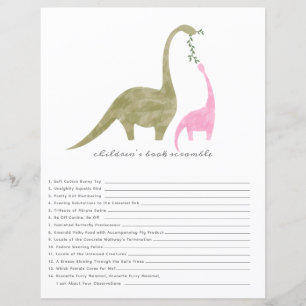 Dinosaurier Pink Baby Shower Book Scramble Spiel