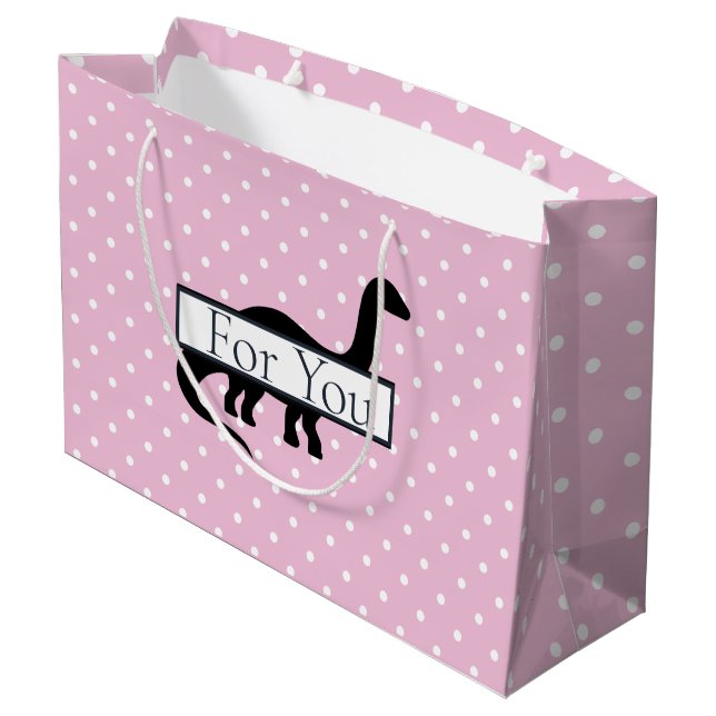Dinosaurier Pink Poker Pattern Große Geschenktüte (Rückseite Schrägansicht)