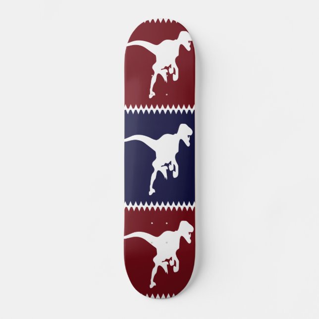 Dinosaurier-Quadrat-Muster des Spaß-blauen Rot-T Skateboard (Vorderseite)