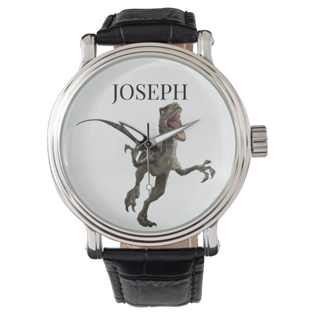 Dinosaurier Raptor Name Monogramm Armbanduhr (Vorderseite)