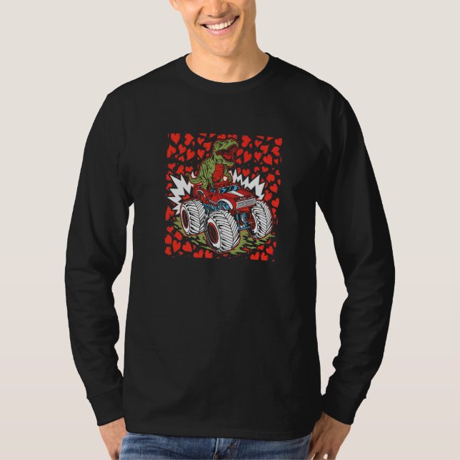 Dinosaurier Reiten Monster Truck Valentinstag Rex  T-Shirt (Vorderseite)