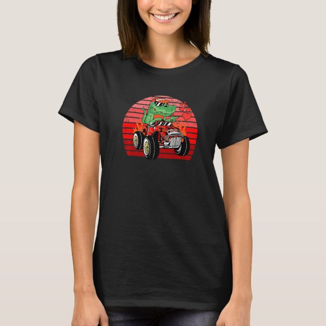 Dinosaurier Reitwagen Valentinstag Retro Rex Liebe T-Shirt (Vorderseite)