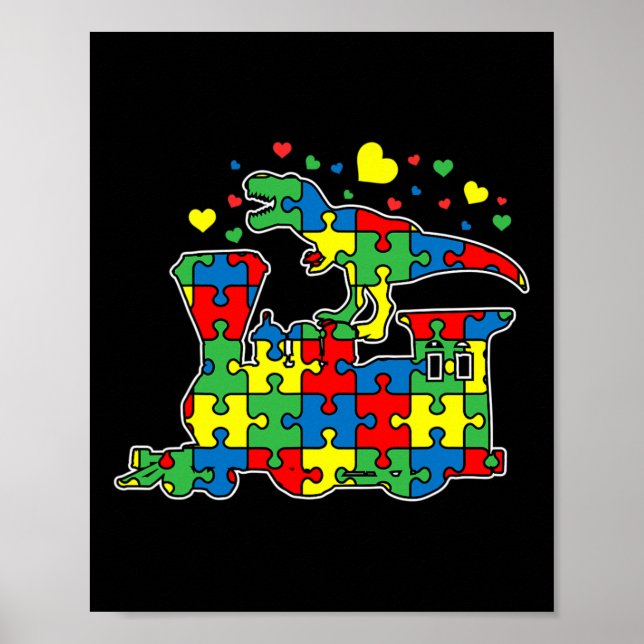 Dinosaurier Reitzug Puzzle Piece Autism Awarenes Poster (Vorne)