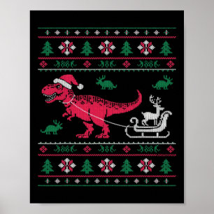 Dinosaurier-Rentier-Schlitten hässliches Weihnacht Poster