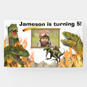 Dinosaurier Roar T-rex flammt Meteor Foto Geburtst Banner
