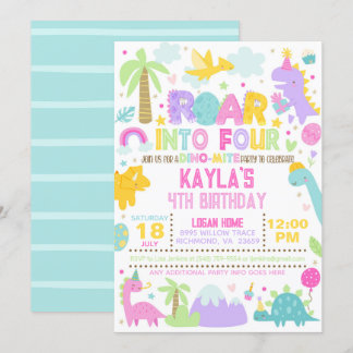 Dinosaurier Roar zum 4. Geburtstag Einladung