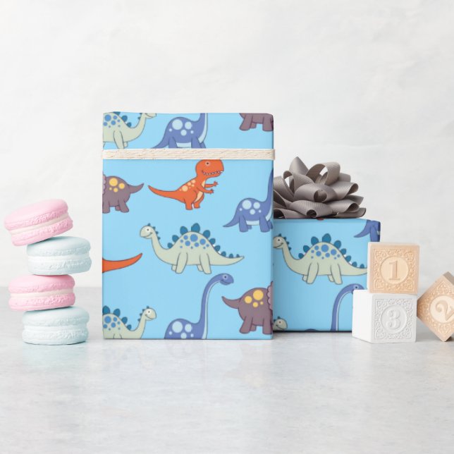 Dinosaurier Rock on Blue Wrapping Paper Geschenkpapier (Babyparty)