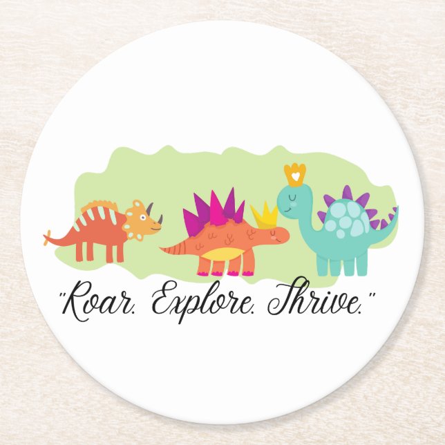 Dinosaurier Runder Pappuntersetzer (Vorderseite)
