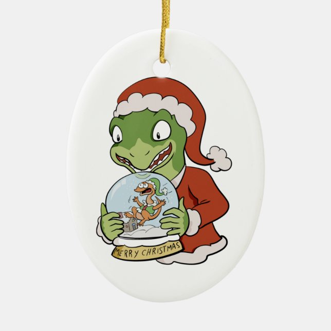Dinosaurier-Schnee-Kugel-Verzierung Keramik Ornament (Vorne)