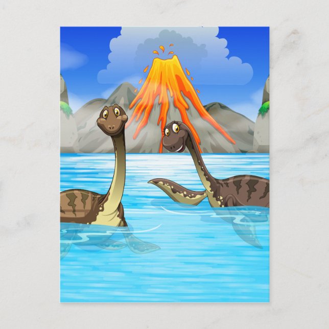 Dinosaurier schwimmen im See Postkarte (Vorderseite)