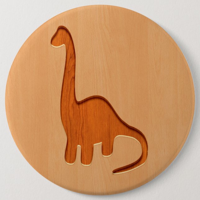 Dinosaurier-Silhouette graviert auf hölzernem Button (Vorderseite)
