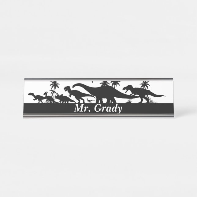 Dinosaurier-Silhouetten Schreibtischnamensplakette (Vorderseite )