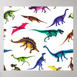Dinosaurier-Silhouetten: Vintages Skizzenmuster. Poster