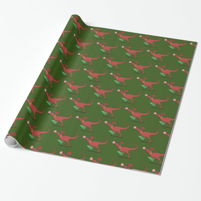 Dinosaurier Skater Weihnachtsmannmütze Geschenkpapier (Ungerollt)