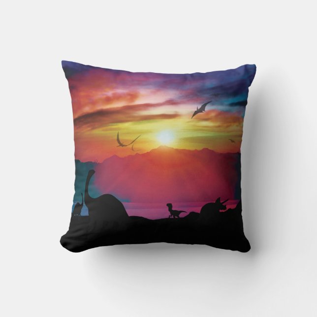 Dinosaurier-Sonnenuntergang Kissen (Vorderseite)