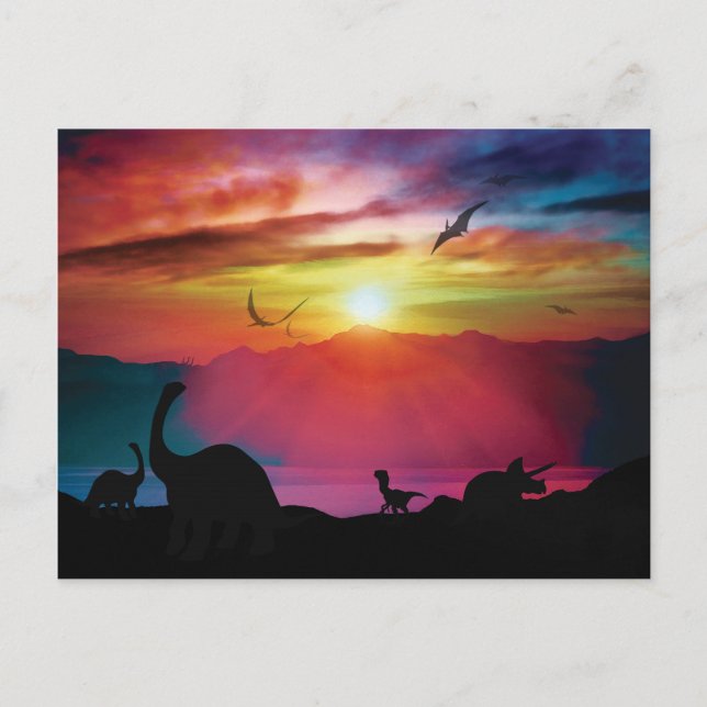 Dinosaurier-Sonnenuntergang Postkarte (Vorderseite)