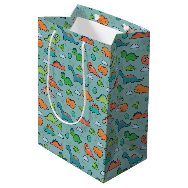 Dinosaurier-Spaß Mittlere Geschenktüte (Rückseite Schrägansicht)