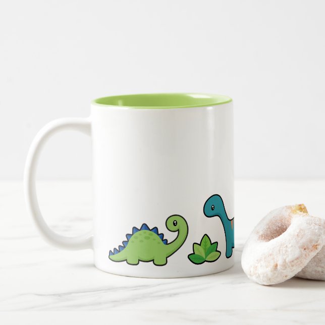 Dinosaurier-Spaß-Tasse Zweifarbige Tasse (Mit Donut)
