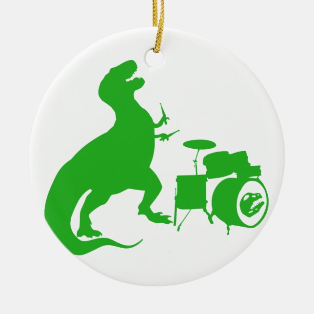 Dinosaurier spielt Schlagzeug - Wählen Sie die Hin Keramik Ornament (Vorne)