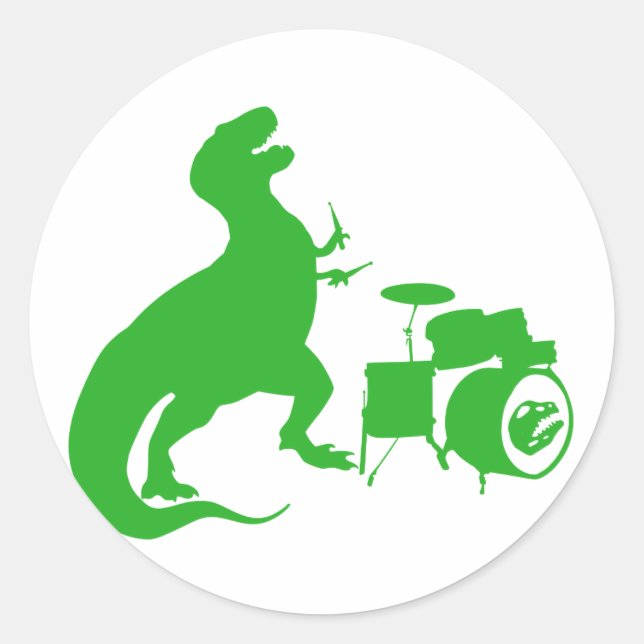 Dinosaurier spielt Schlagzeug - Wählen Sie die Hin Runder Aufkleber (Vorderseite)