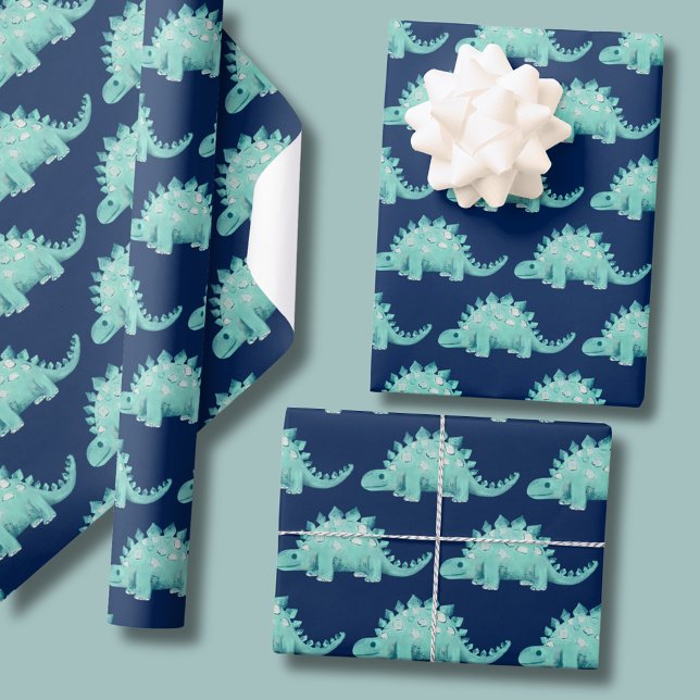 Dinosaurier Stegosaurus Kindergeburtstag Geschenkpapier (Kids Dinosaur boys birthday wrapping paper with cute stegosaurus. )
