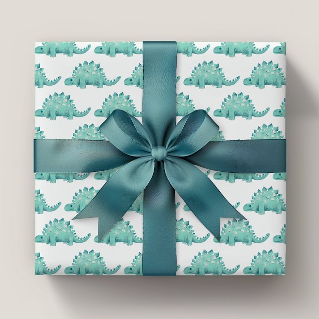 Dinosaurier Stegosaurus Kindergeburtstag Geschenkpapier (Kids stegosaurus green dinosaur wrapping paper rolls.  Matching items available.)