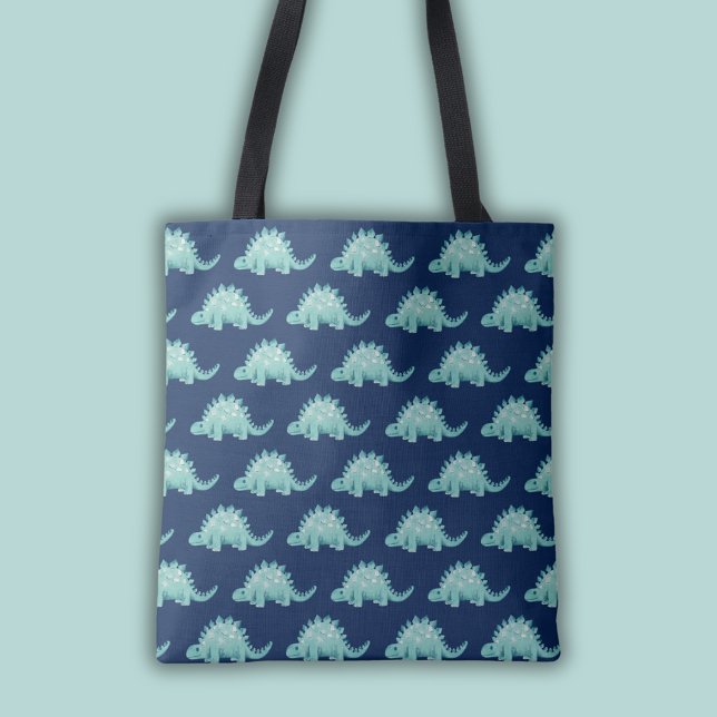 Dinosaurier Stegosaurus Muster Tasche (Stegosaurus dinosaur tote bag in blue and green.)