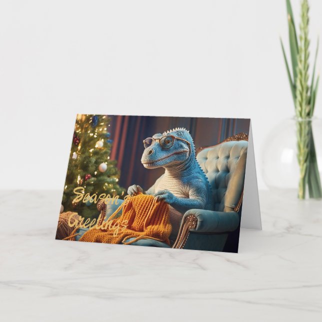 Dinosaurier Stricken Frohe Weihnachten Karte (Vorderseite)