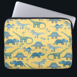 Dinosaurier Sunshine Yellow Laptopschutzhülle<br><div class="desc">Viele blaue Dinosaurier,  Tyrannosaurus rex,  Spinosaurus,  Stegosaurus,  Diplodocus und Triceratops auf sonniger gelber Basis. Ach!</div>