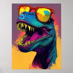 Dinosaurier T Rex Cool Orange Blue Poster