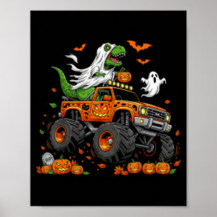 Dinosaurier T-Rex fährt auf Monstertruck Halloween Poster