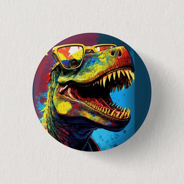Dinosaurier T Rex Farbvolles Party Button (Vorderseite)