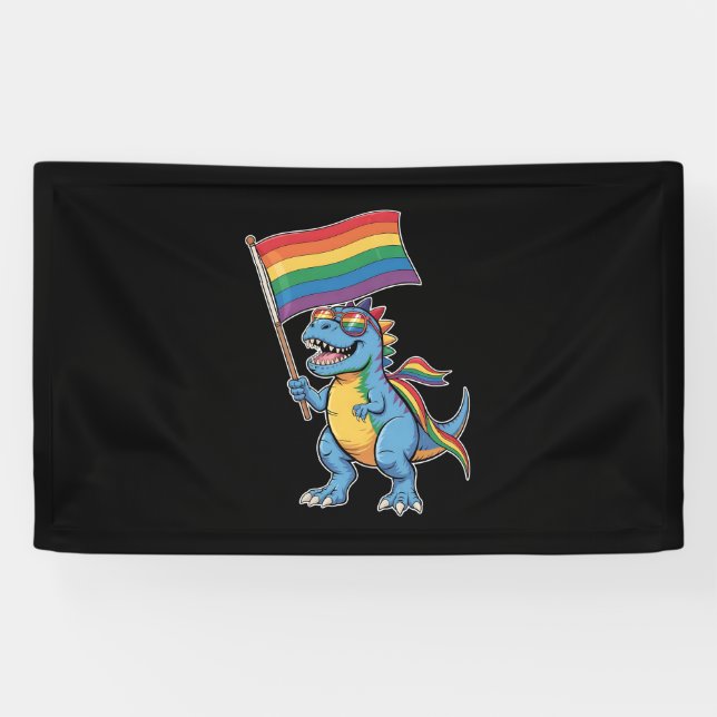 Dinosaurier T Rex Gay Pride LGBTQ Ally Rainbow Fla Banner (Horizontal)