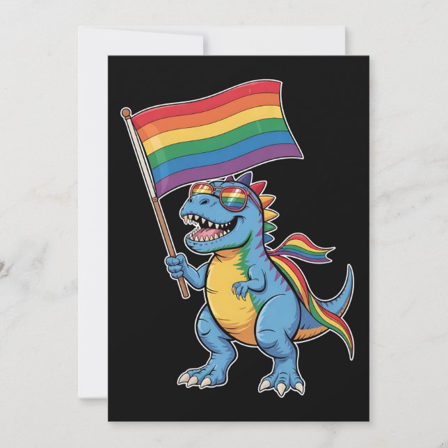 Dinosaurier T Rex Gay Pride LGBTQ Ally Rainbow Fla Einladung (Vorderseite)