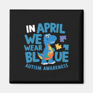 Dinosaurier T-Rex Im April tragen wir Blau Autismu Magnet