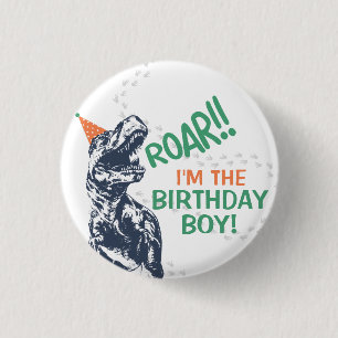 Dinosaurier T-Rex im Party-Hut-Geburtstags-Jungen Button