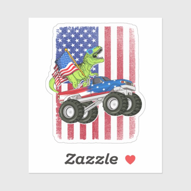 Dinosaurier T Rex Monster Truck American Flag Aufkleber (Blatt)