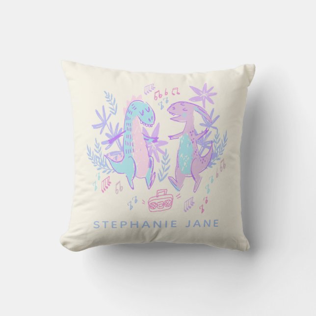 Dinosaurier tanzen Pastel Lila Blue Personalisiert Kissen (Vorderseite)