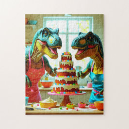 Dinosaurier Teaming up to Bake a Cake